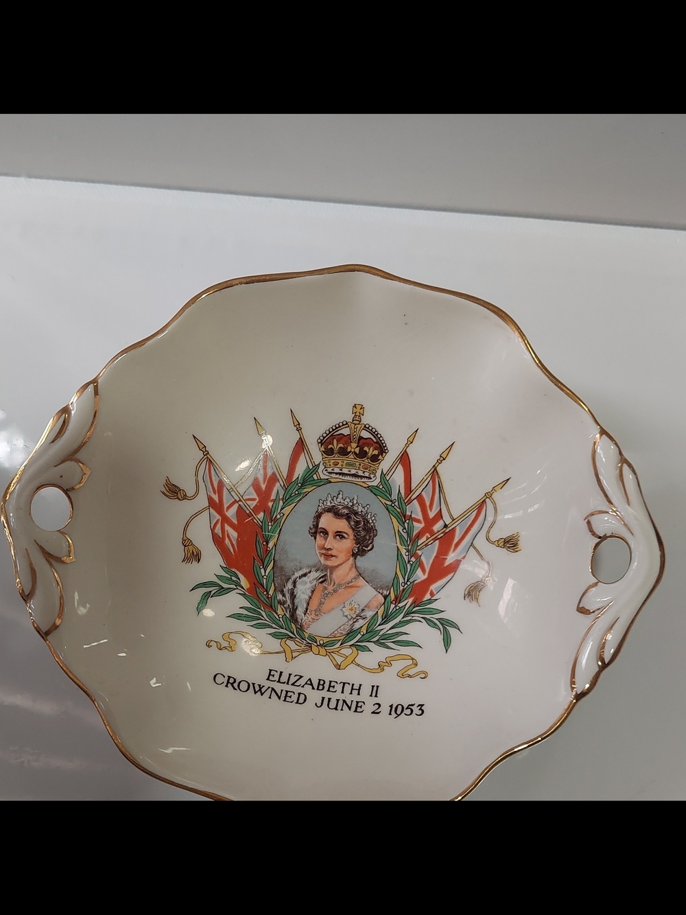 Commemorative Porcelain Dish - White with Gold Trim